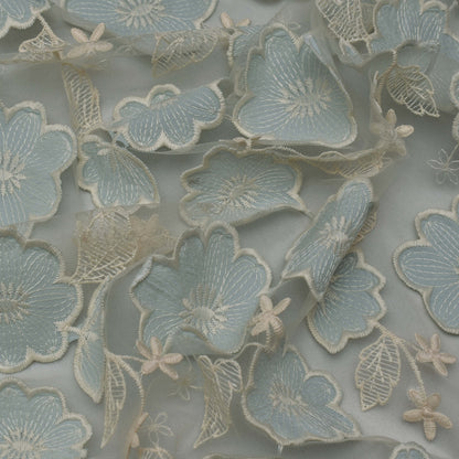 Sea Green Color Net Embroidery Fabric