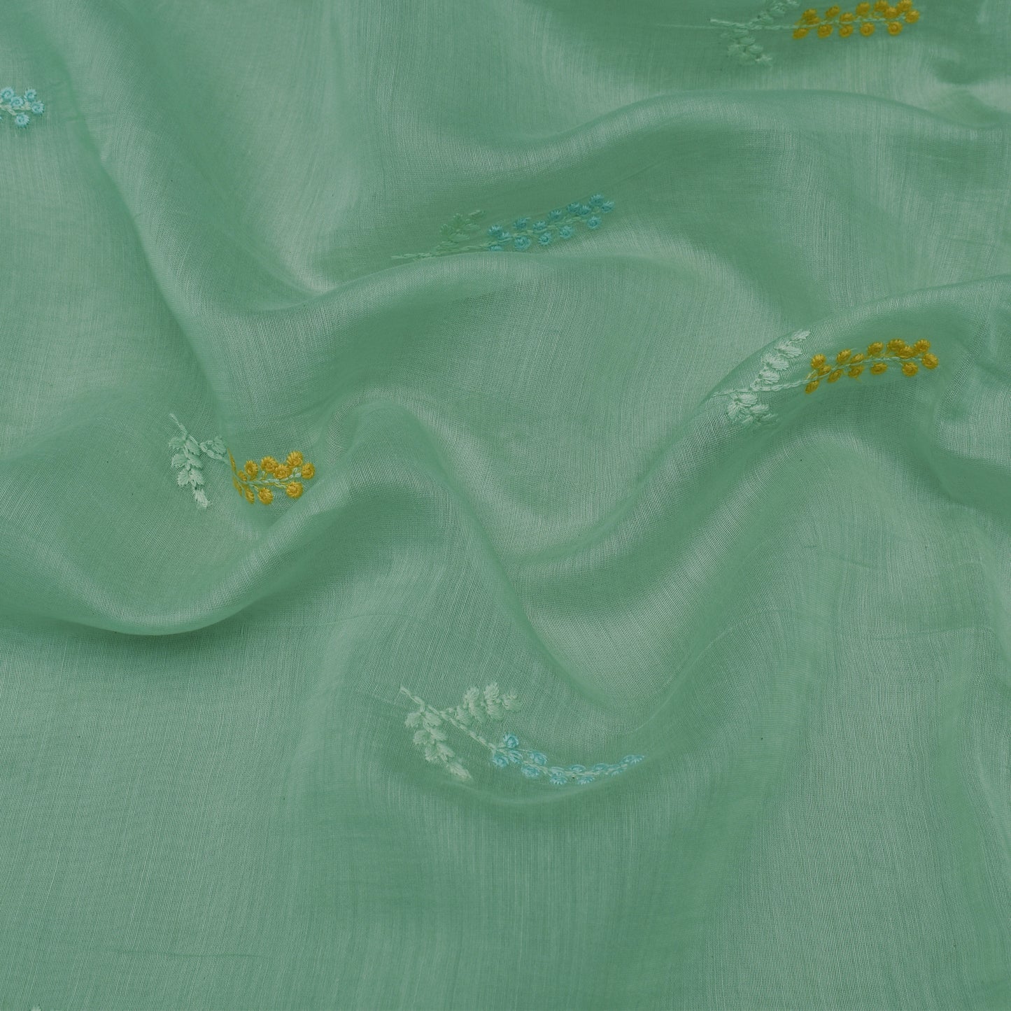 Sea Green Color Chanderi Booti Fabric