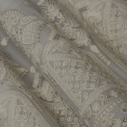 White Color Georgette Embroidery Fabric