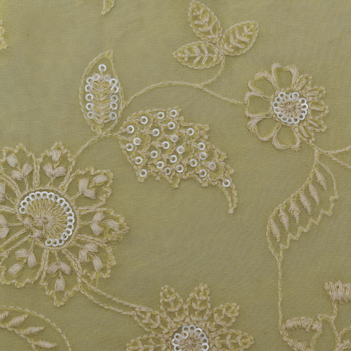 Lemon Color Georgette Embroidery Fabric