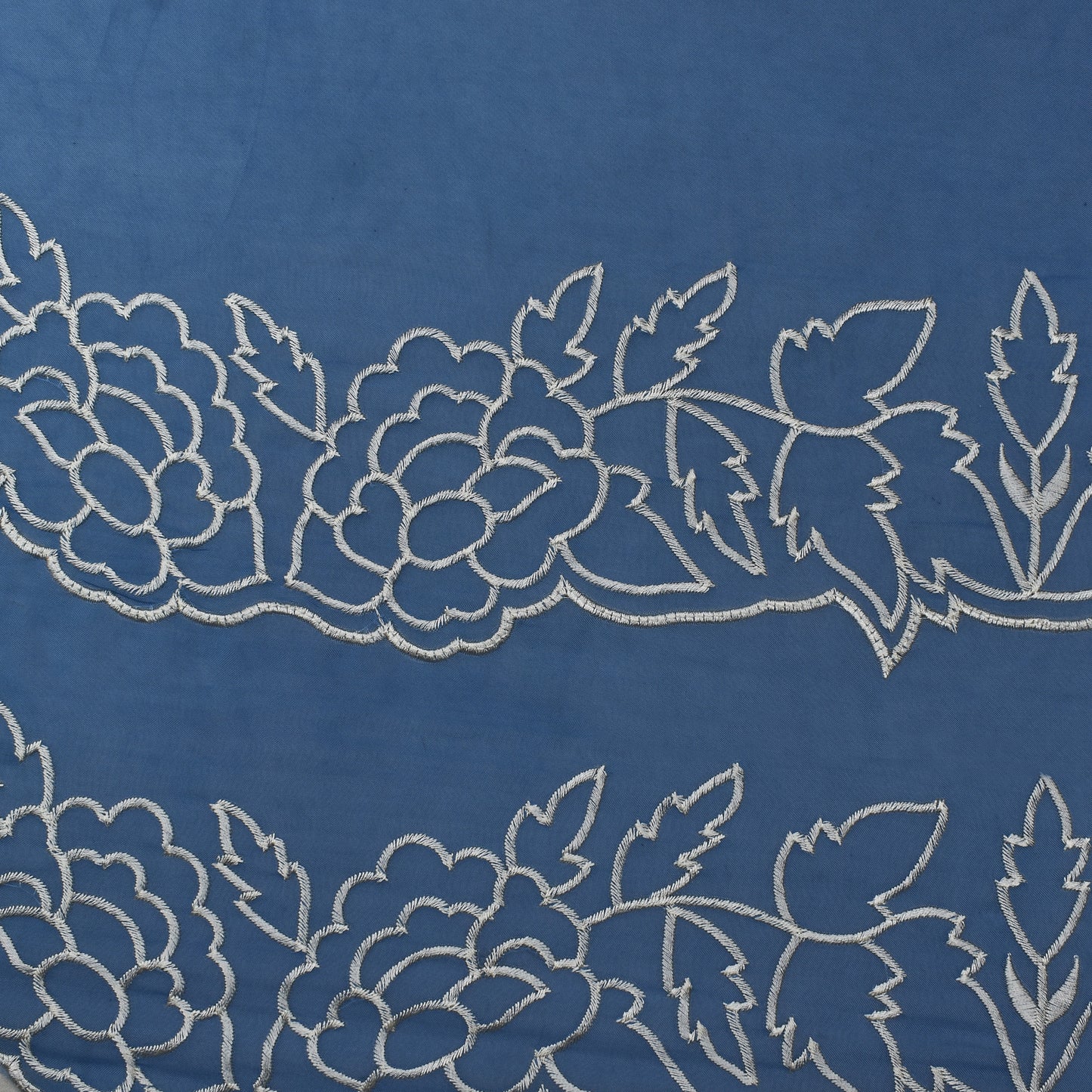 Blue Color Organza Border Embroidery Fabric