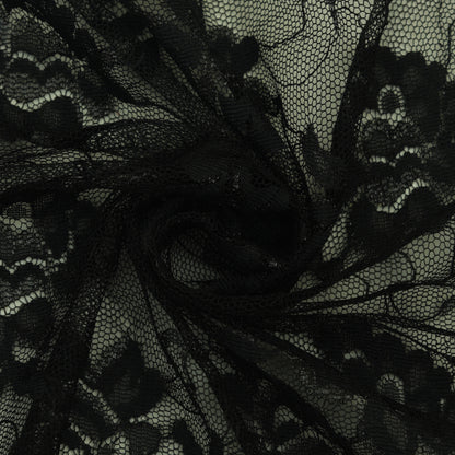 Black Color Chantilly Lace Fabric