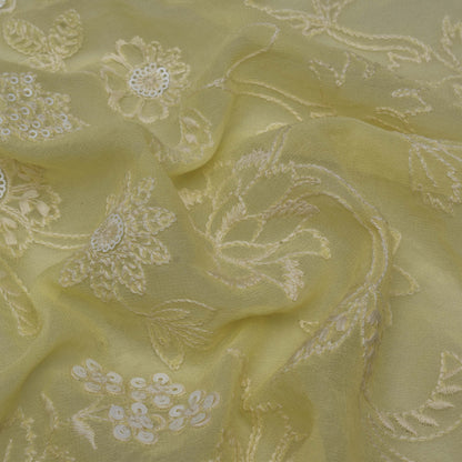 Lemon Color Georgette Embroidery Fabric