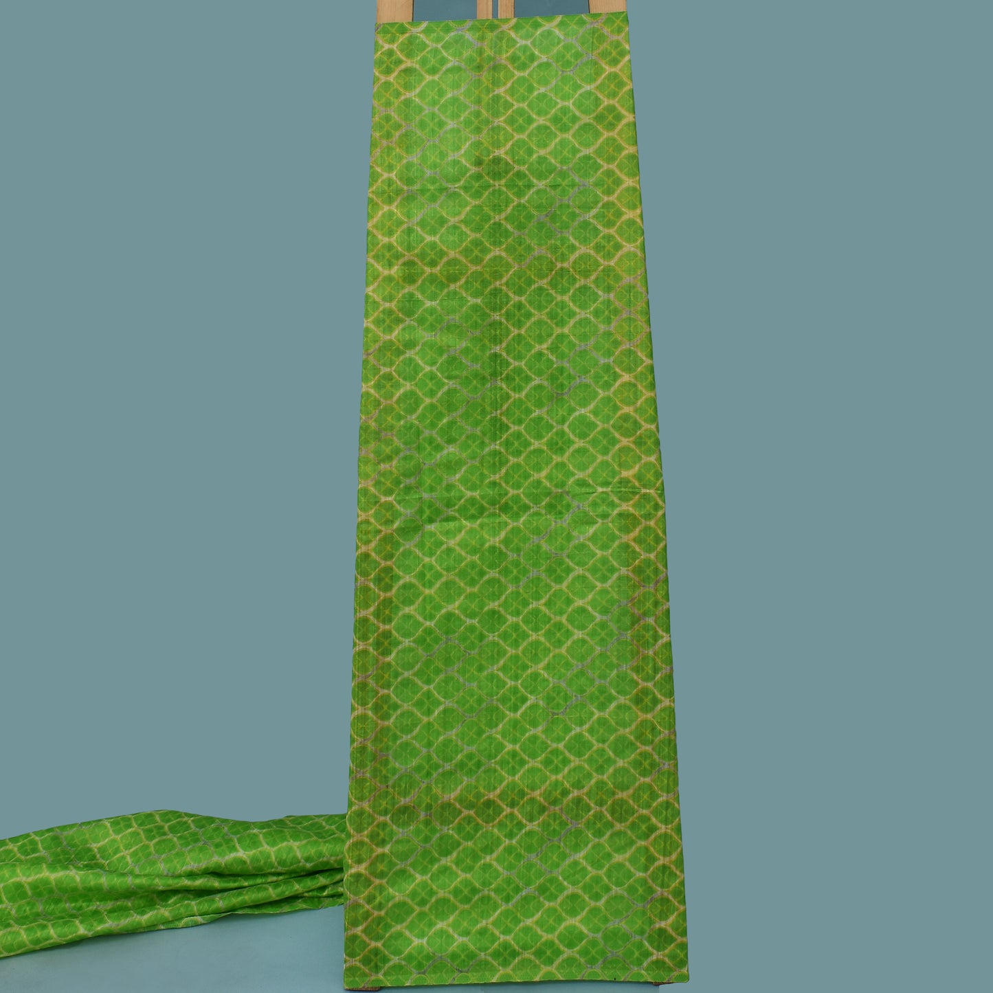 Parrot Green Color Tussar Silk Print Fabric