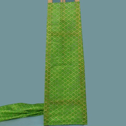 Parrot Green Color Tussar Silk Print Fabric