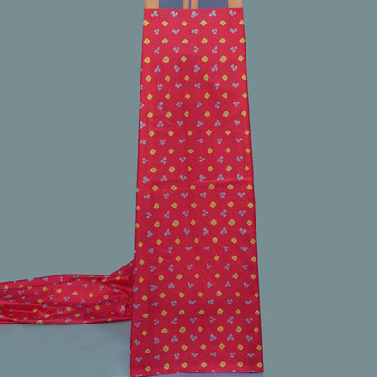 Deep Pink Color Slub Tussar Print Fabric