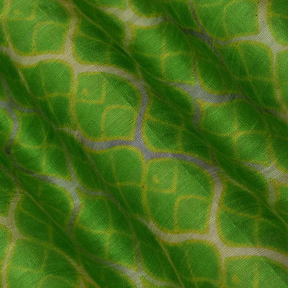 Parrot Green Color Tussar Silk Print Fabric