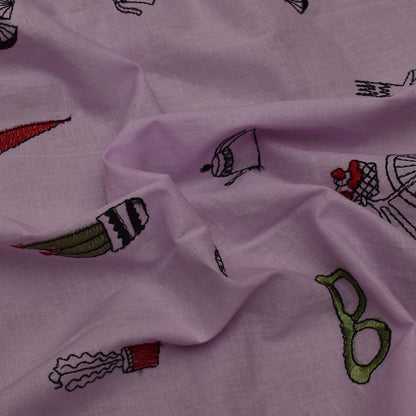 Pink Color Cotton Embroidery Fabric