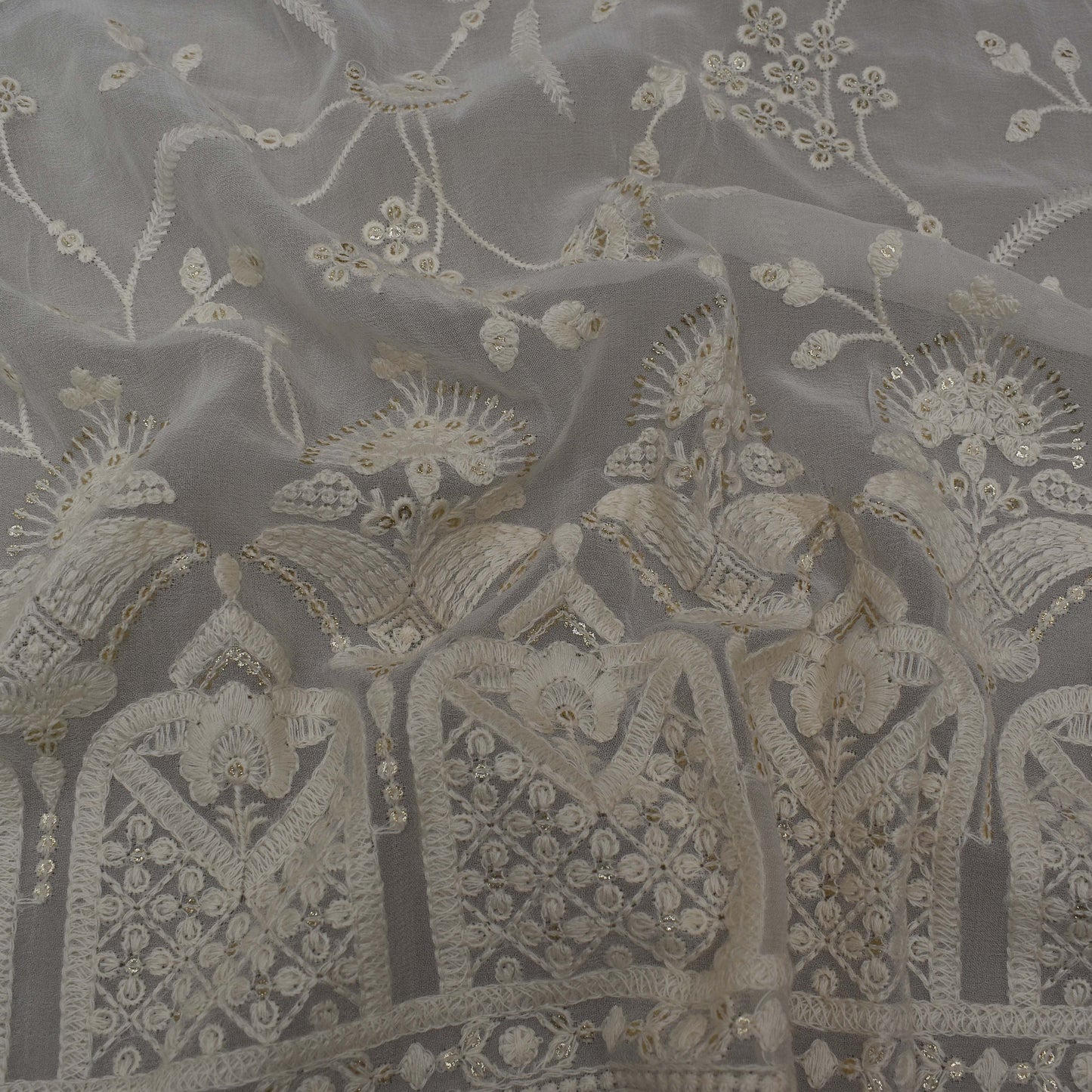 White Color Georgette Embroidery Fabric