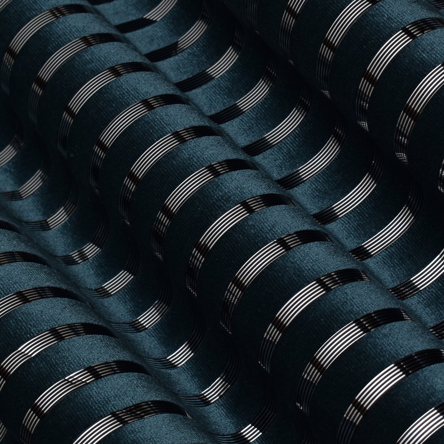 Teal Blue Color Velvet Stripe Fabric