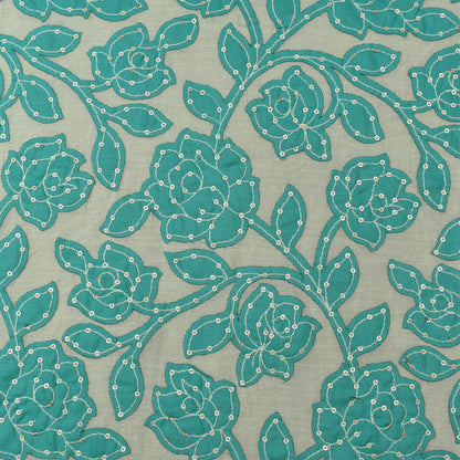 Rama Green Color Cotton Sequence Embroidery Fabric