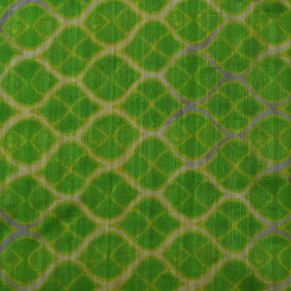 Parrot Green Color Tussar Silk Print Fabric