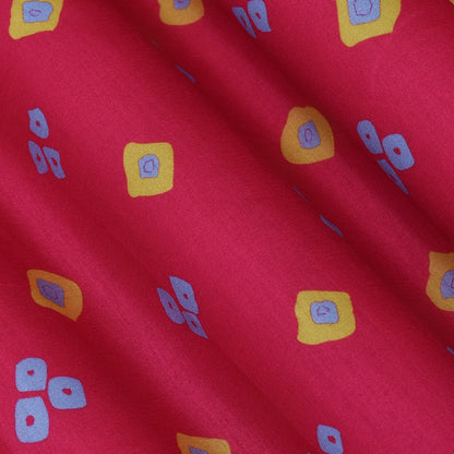 Deep Pink Color Slub Tussar Print Fabric