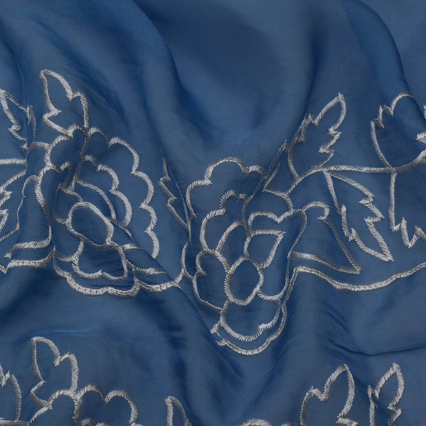 Blue Color Organza Border Embroidery Fabric