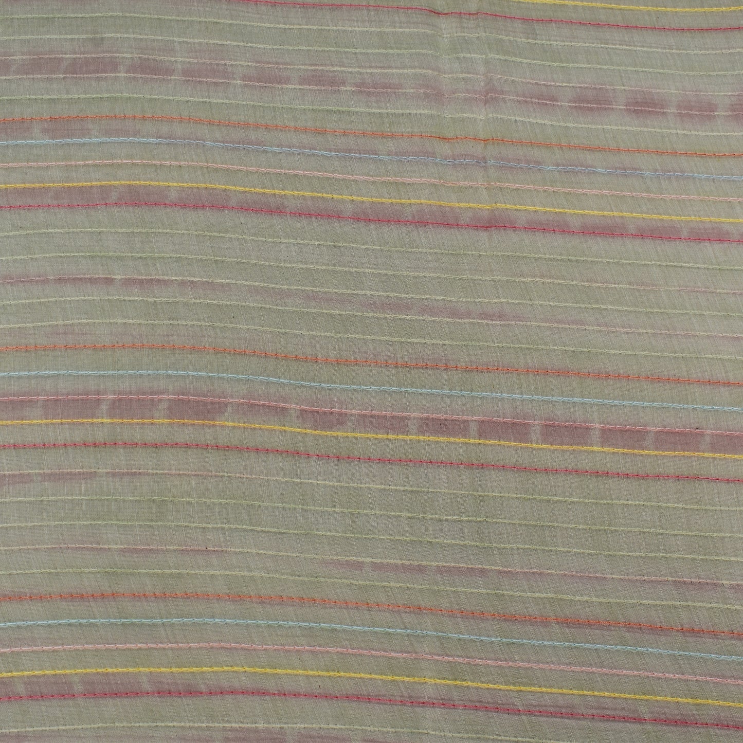 Off White Color Chanderi Kantha Work Tie And Dye Fabric