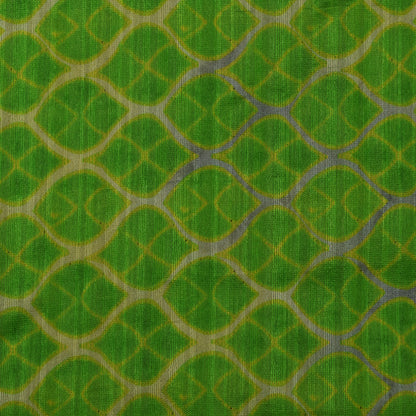Parrot Green Color Tussar Silk Print Fabric