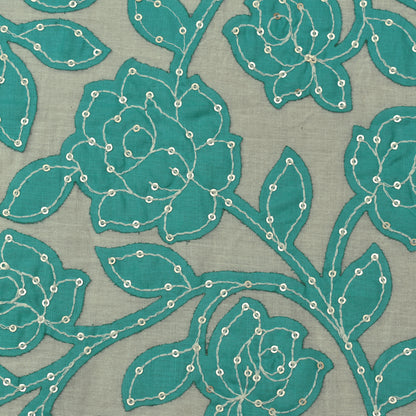 Rama Green Color Cotton Sequence Embroidery Fabric