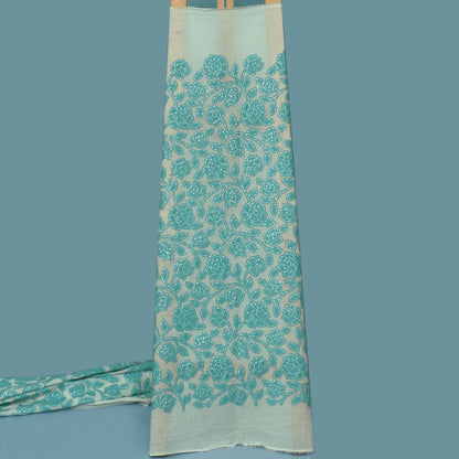 Rama Green Color Cotton Sequence Embroidery Fabric