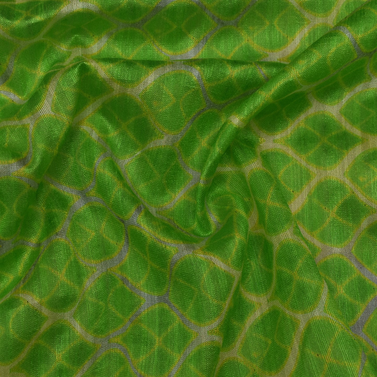Parrot Green Color Tussar Silk Print Fabric