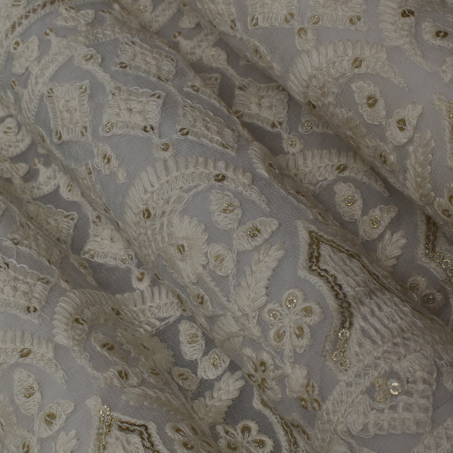 White Color Georgette Embroidery Fabric