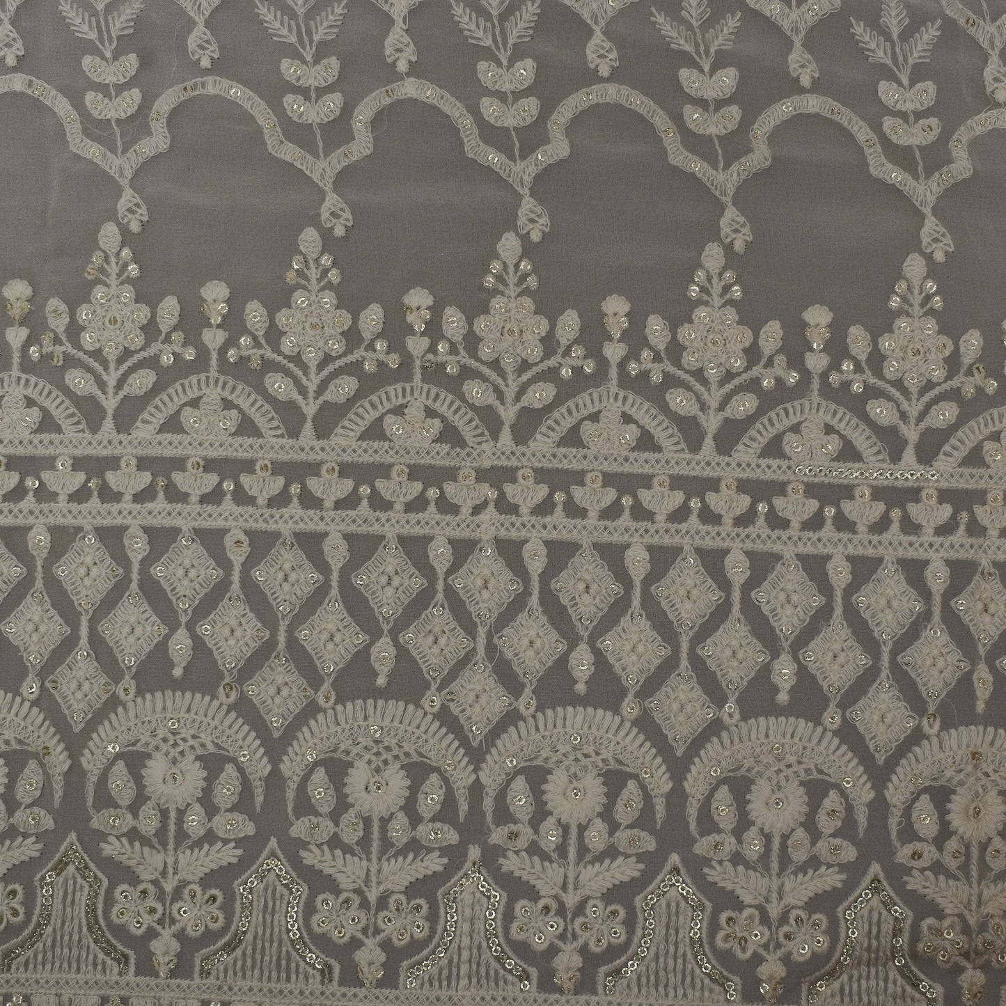 White Color Georgette Embroidery Fabric