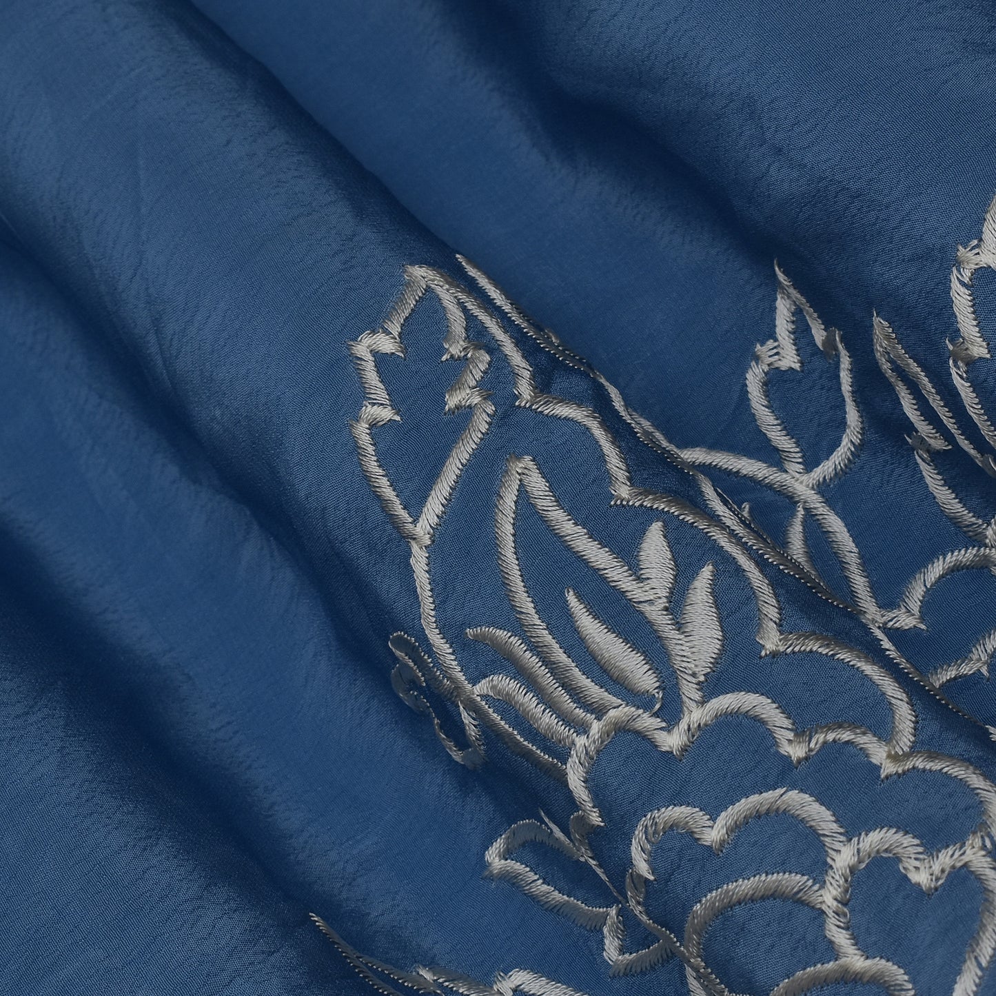 Blue Color Crepe Border Embroidery Fabric