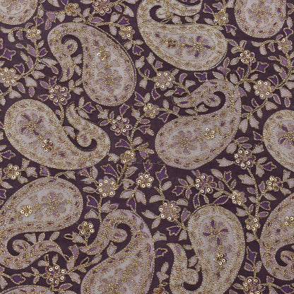 Purple Color Chinon Position Print Embroidery Fabric