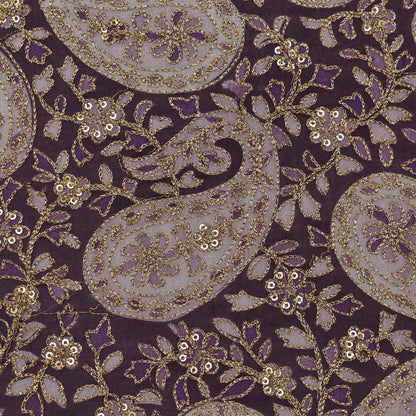 Purple Color Chinon Position Print Embroidery Fabric