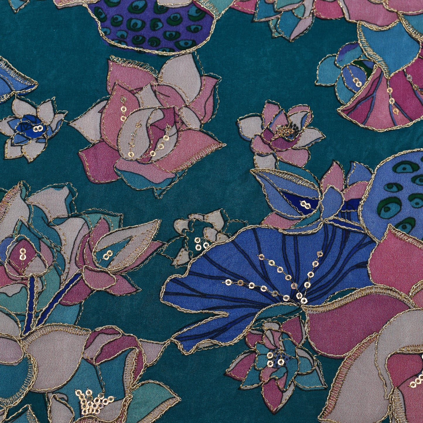 Multicolor Crepe Position Print Embroidery Fabric