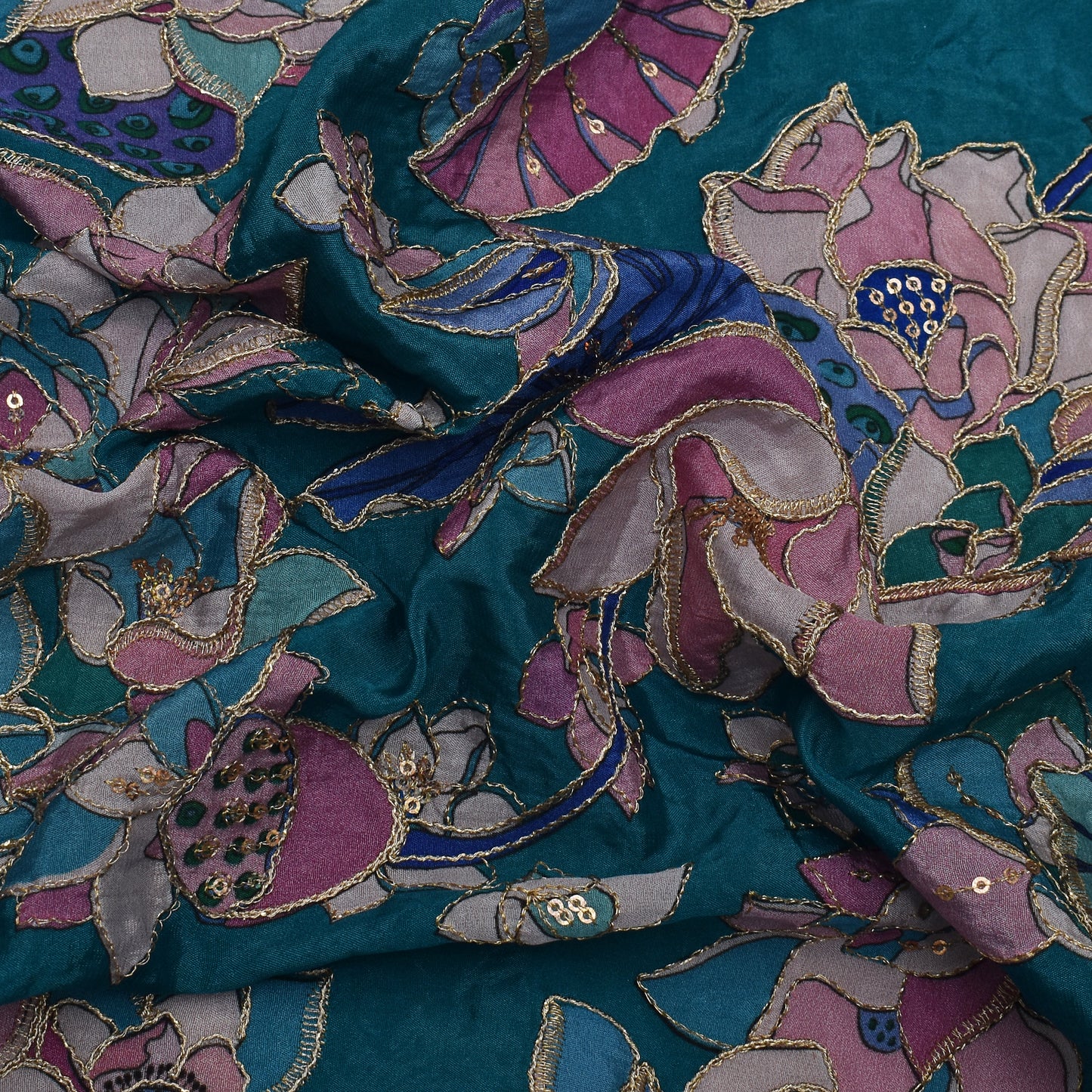 Multicolor Crepe Position Print Embroidery Fabric