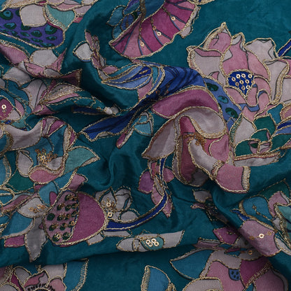 Multicolor Crepe Position Print Embroidery Fabric