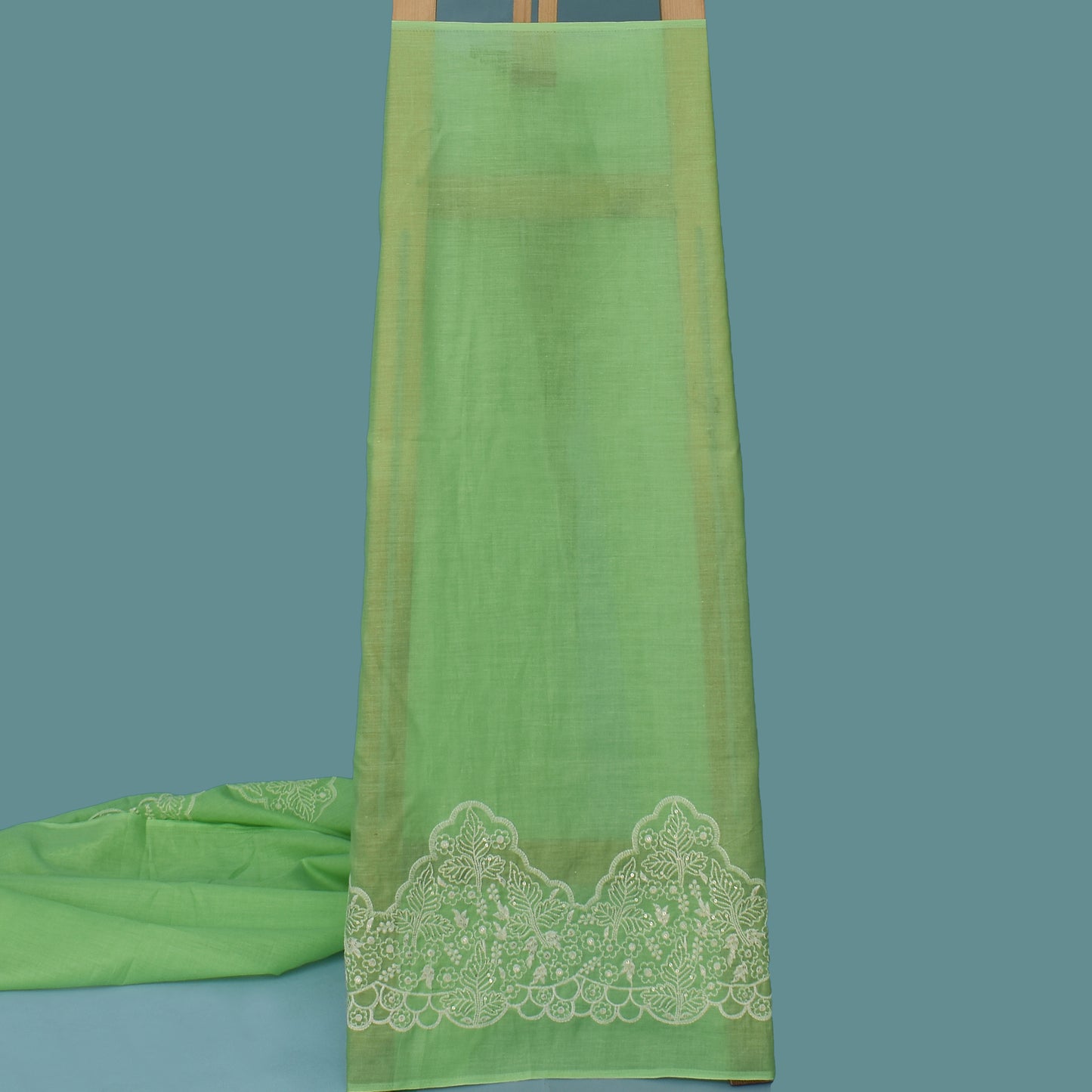 Pista Green Color Cotton Plazo Embroidery Fabric