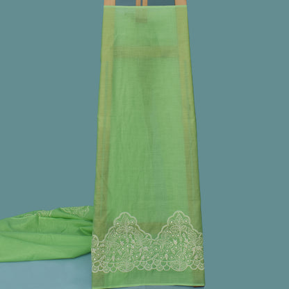 Pista Green Color Cotton Plazo Embroidery Fabric