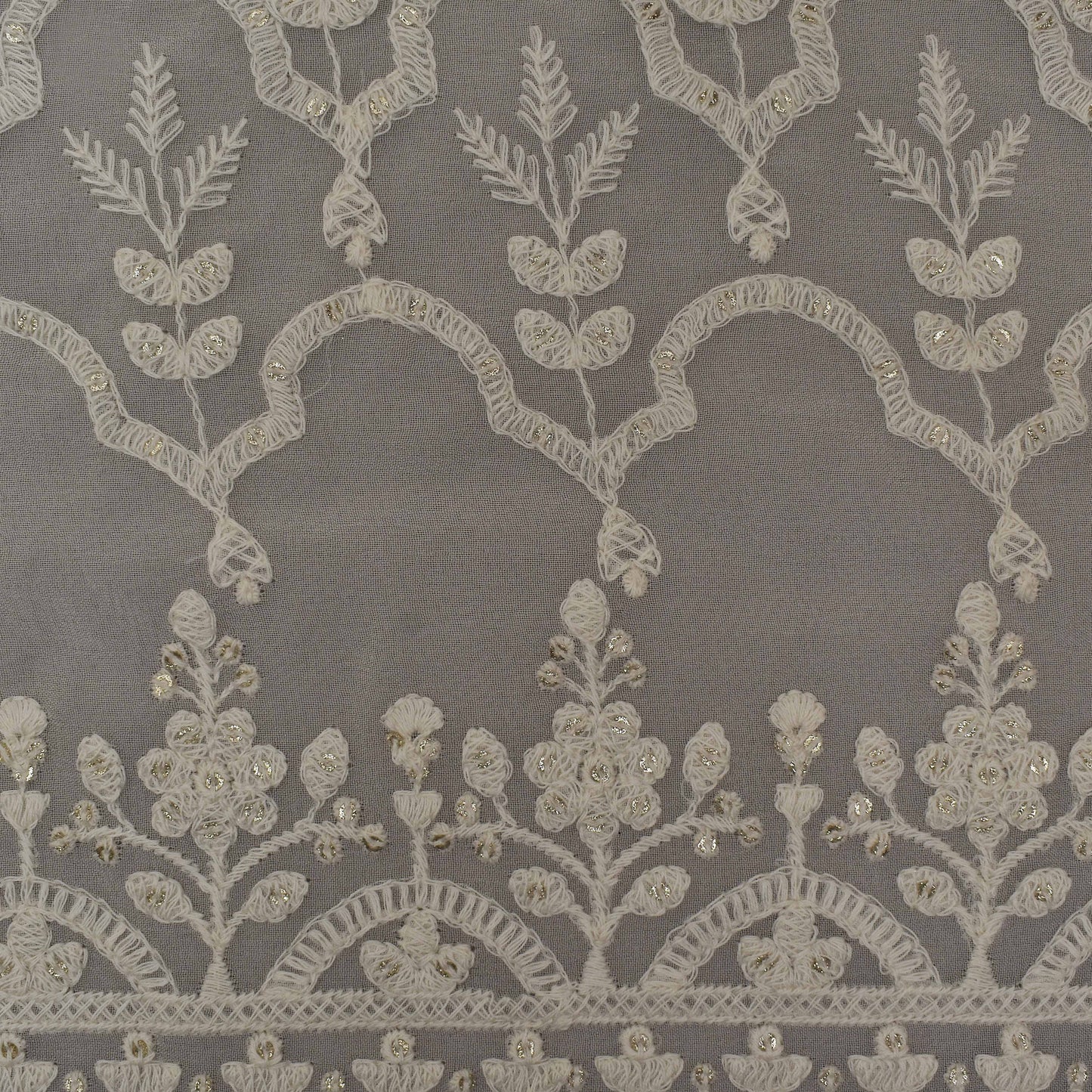 White Color Georgette Embroidery Fabric