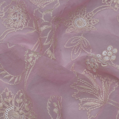 Pink Color Georgette Embroidery Fabric