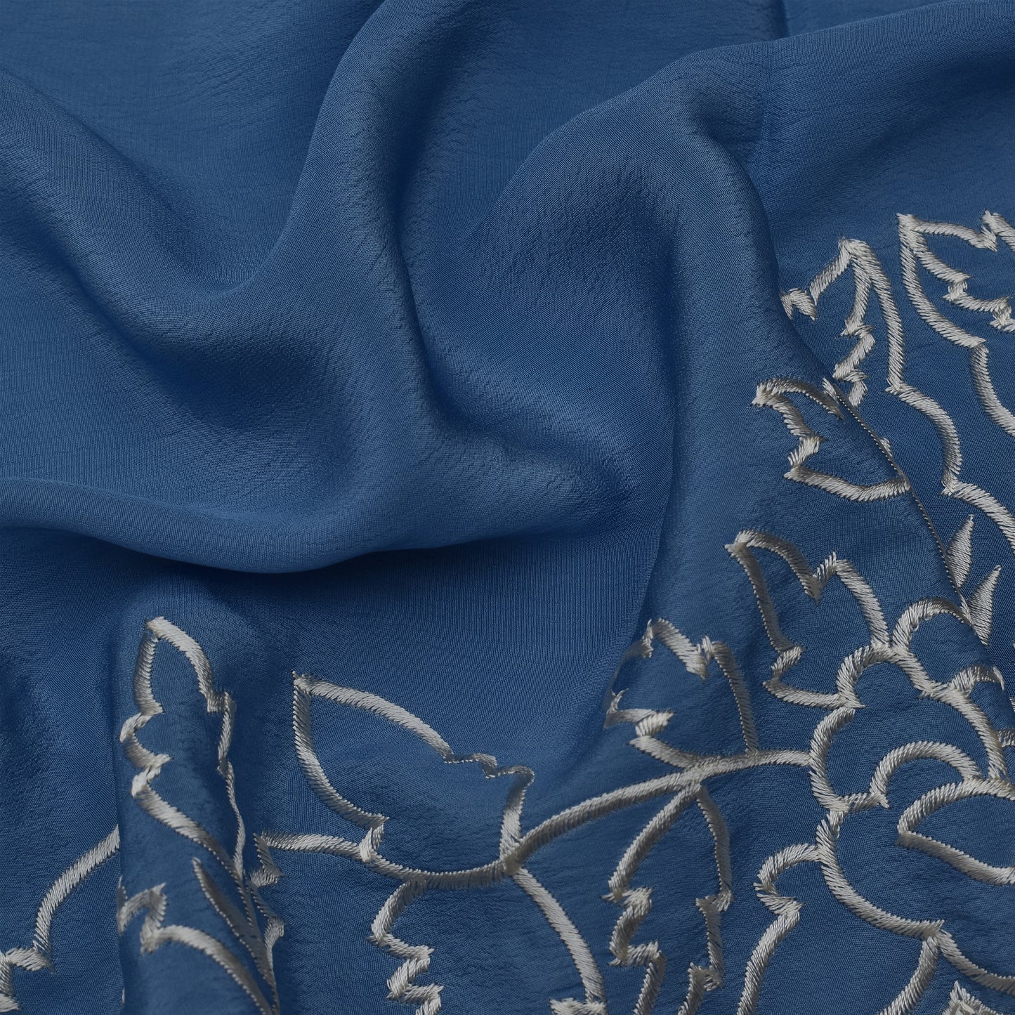 Blue Color Crepe Border Embroidery Fabric