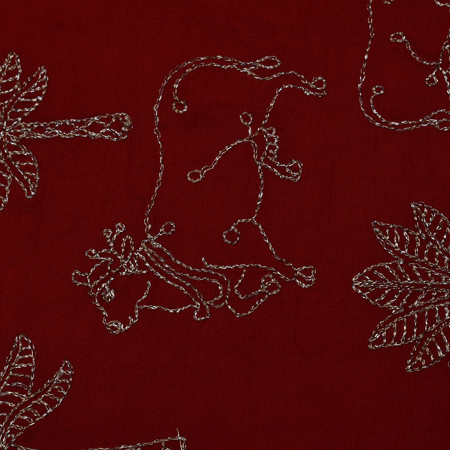 Blood Red Color Dola Silk Embroidery Fabric