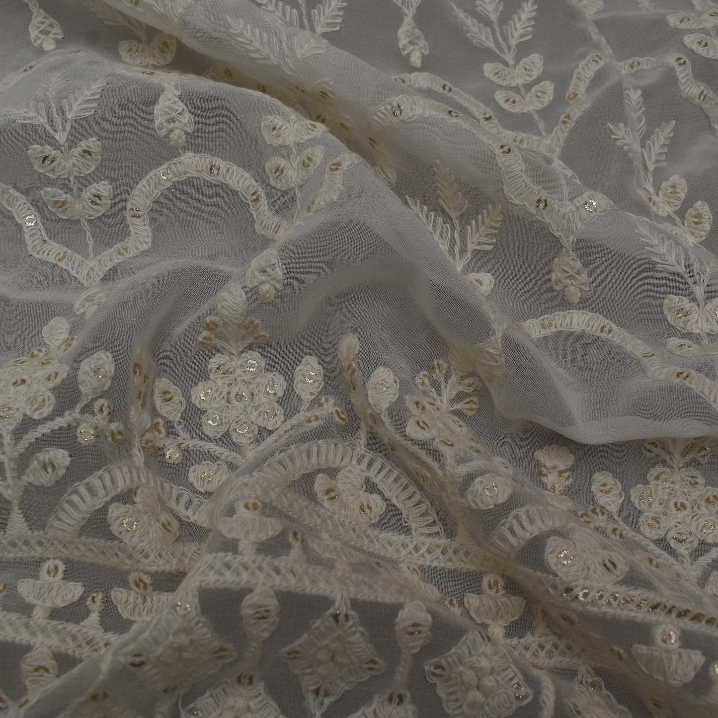 White Color Georgette Embroidery Fabric