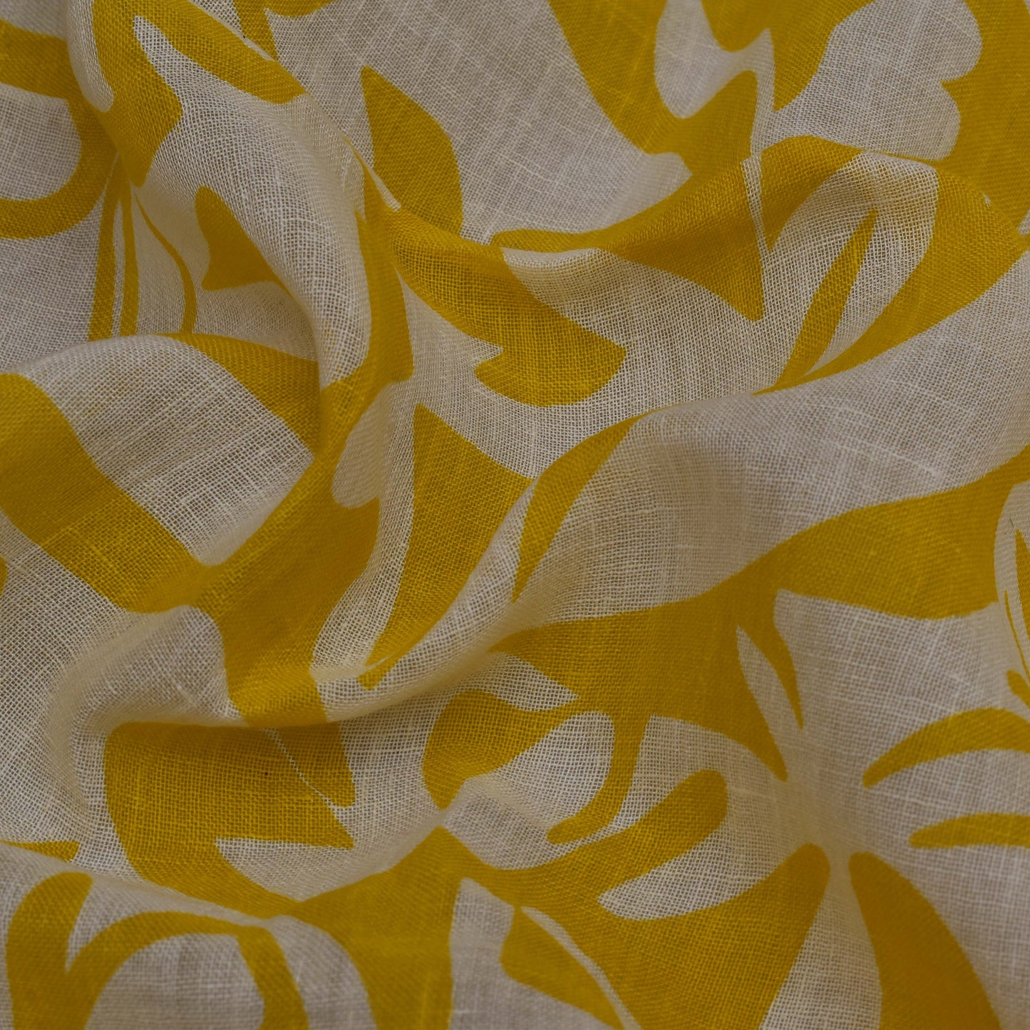 Yellow Color Linen Print Fabric