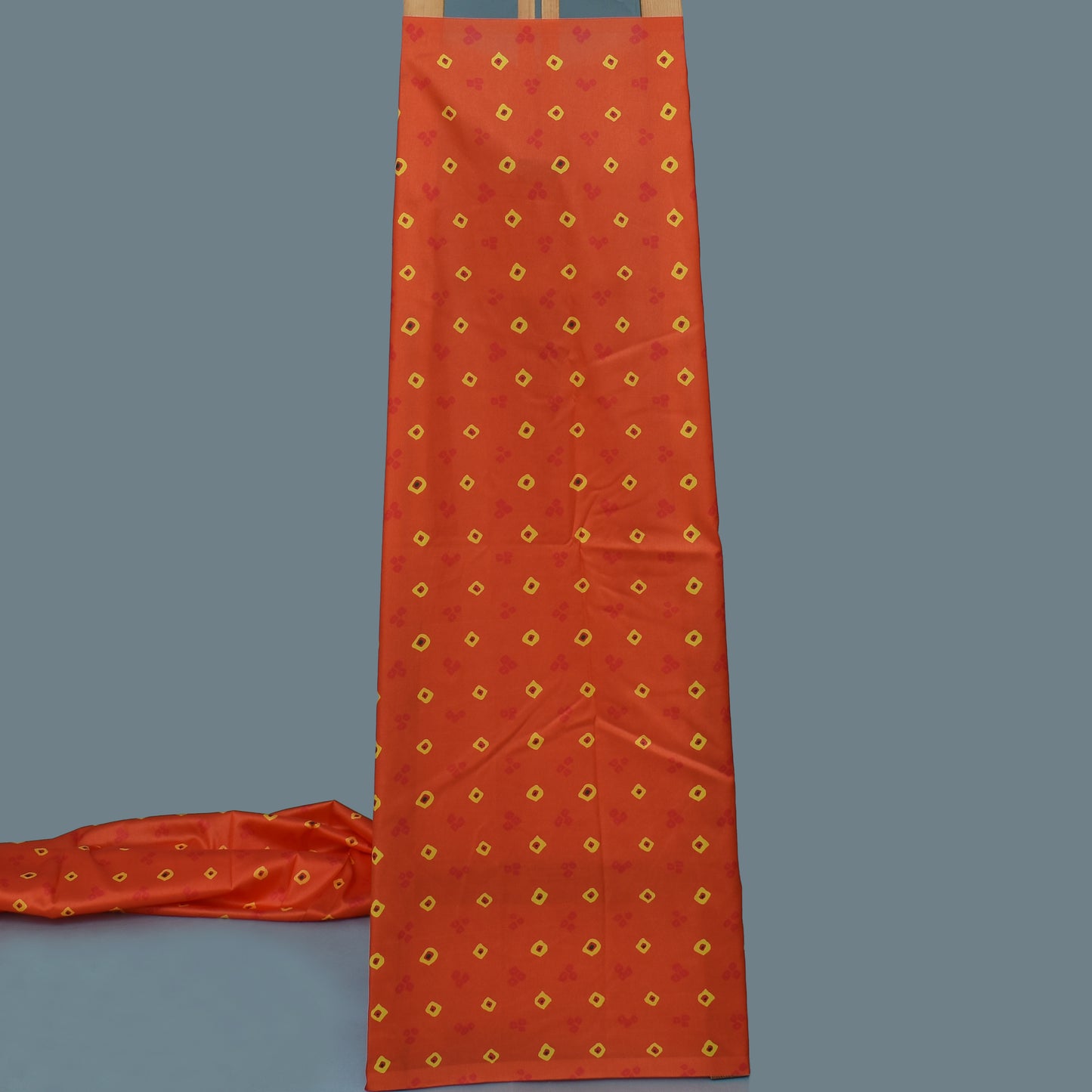 Orange Color Slub Tussar Print Fabric