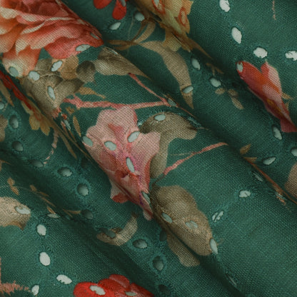 Multi Color Linen Print Cutwork Fabric