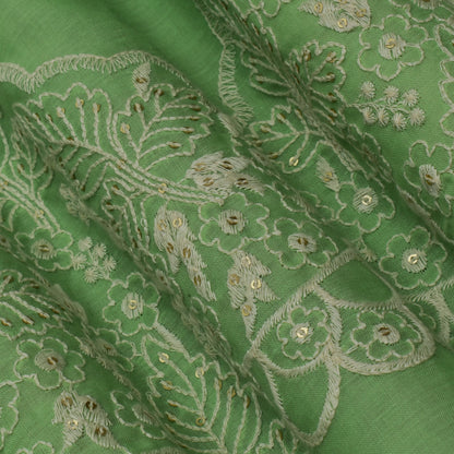 Pista Green Color Cotton Plazo Embroidery Fabric