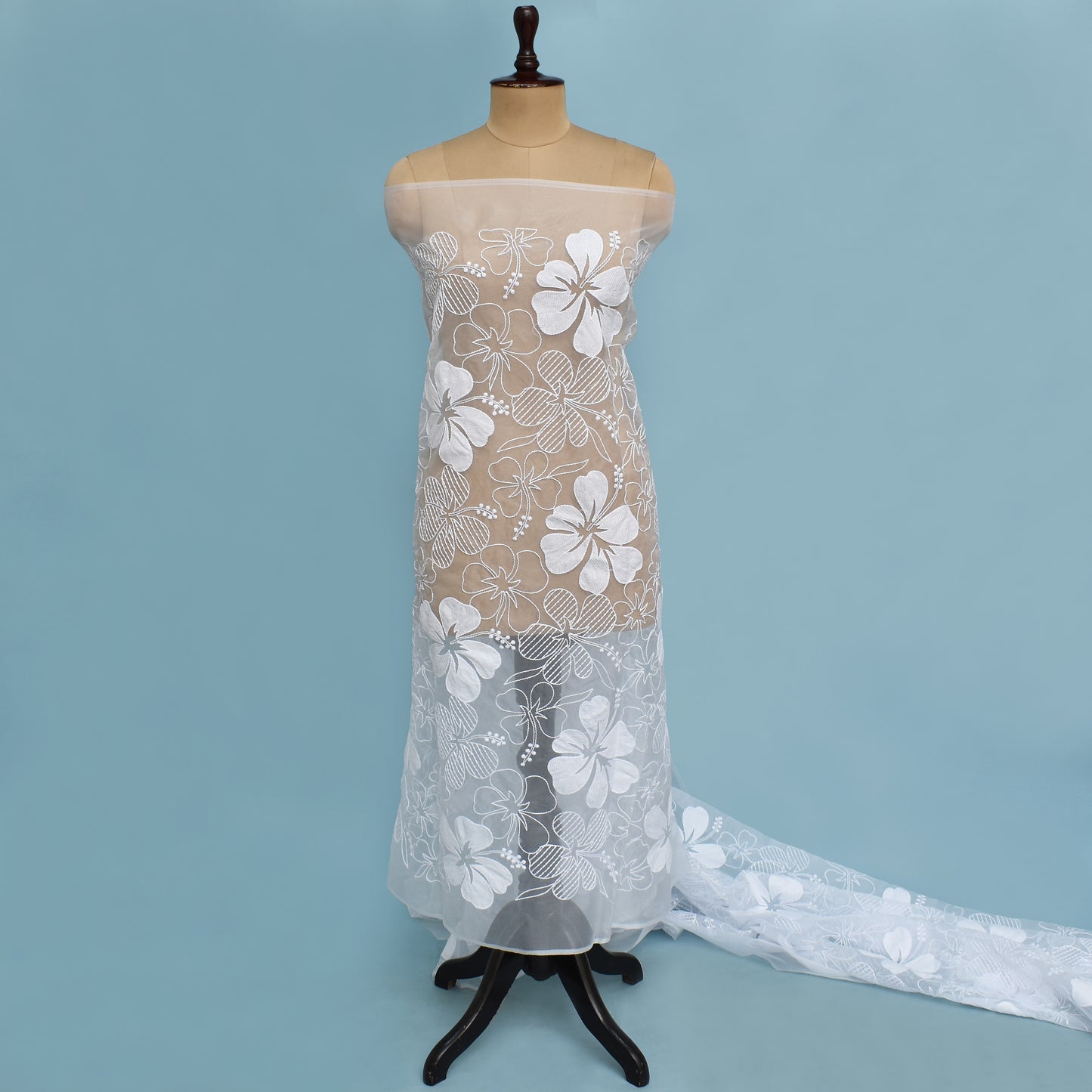 White Color Organza Embroidery Fabric