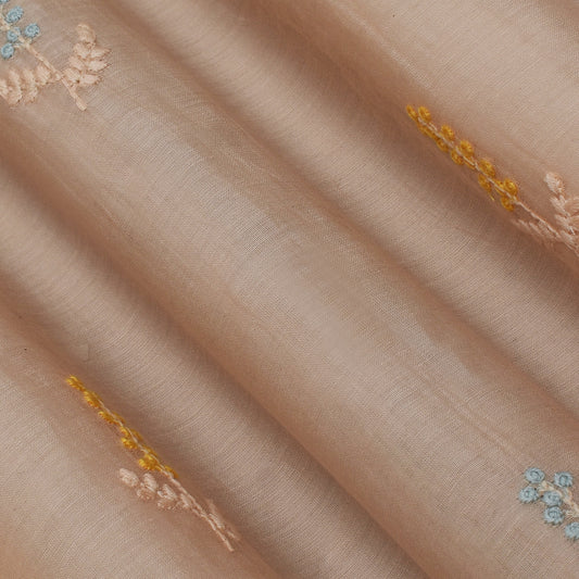 Peach Color Chanderi Booti Fabric