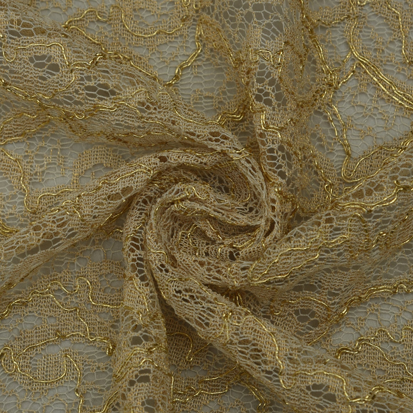 Beige Color Chantilly Net Fabric