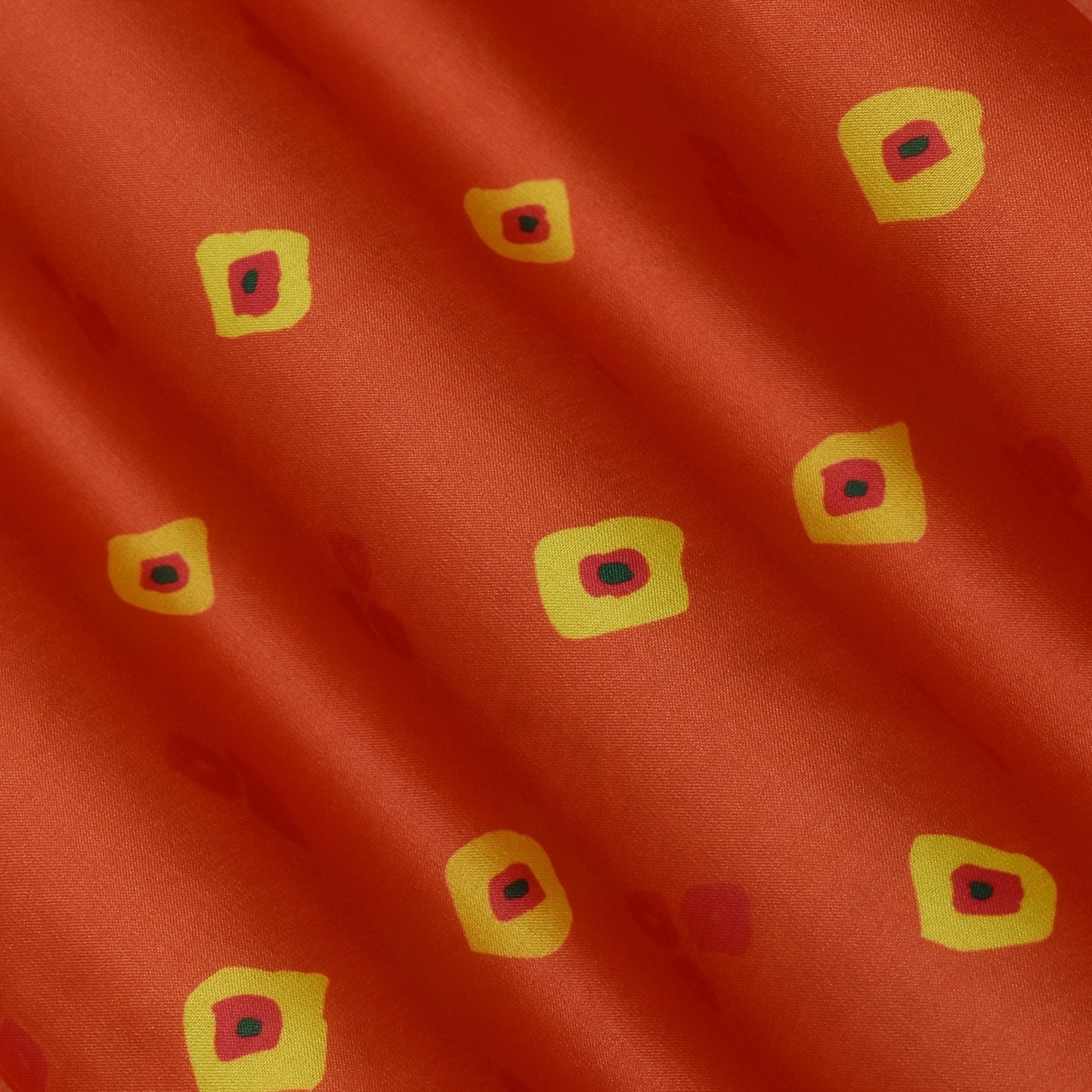 Orange Color Slub Tussar Print Fabric