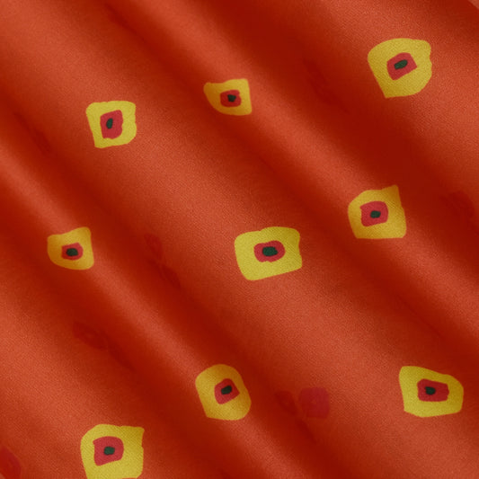 Orange Color Slub Tussar Print Fabric