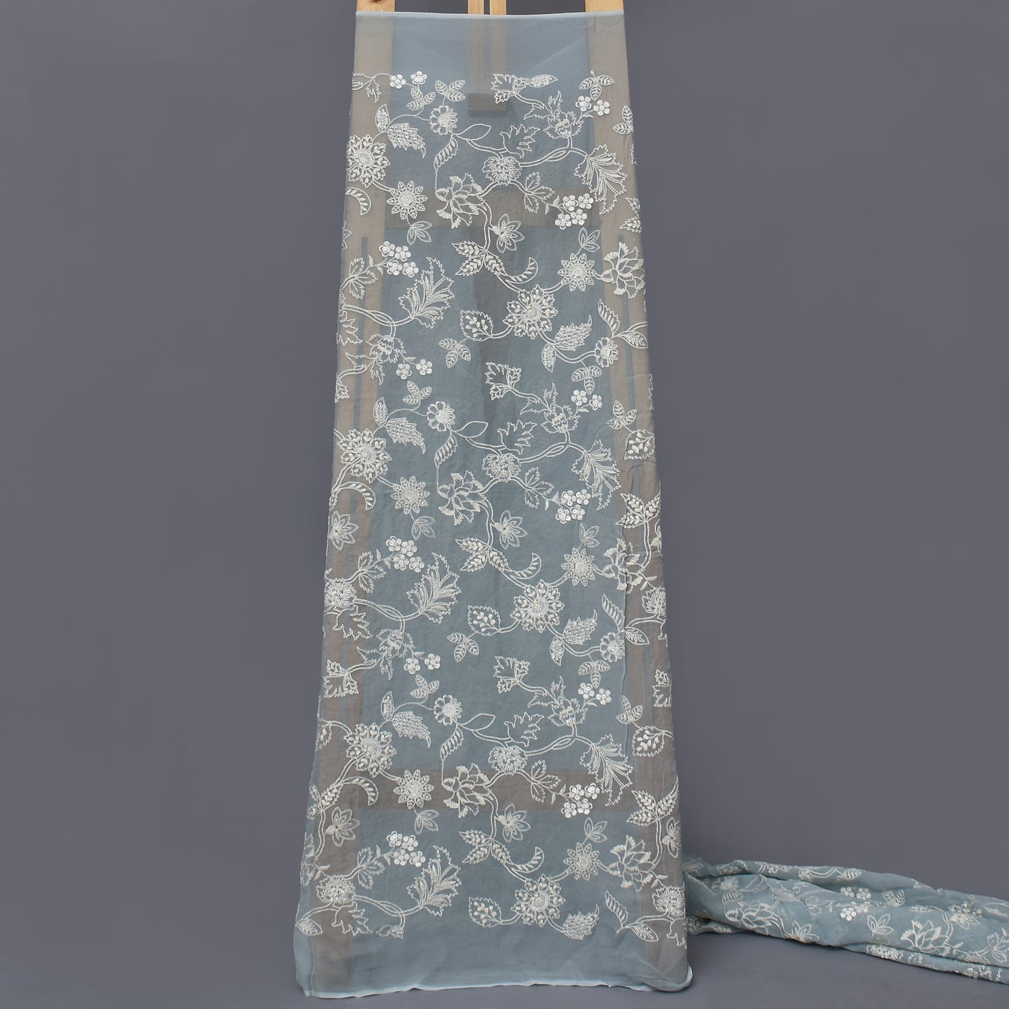 Grey Color Georgette Embroidery Fabric