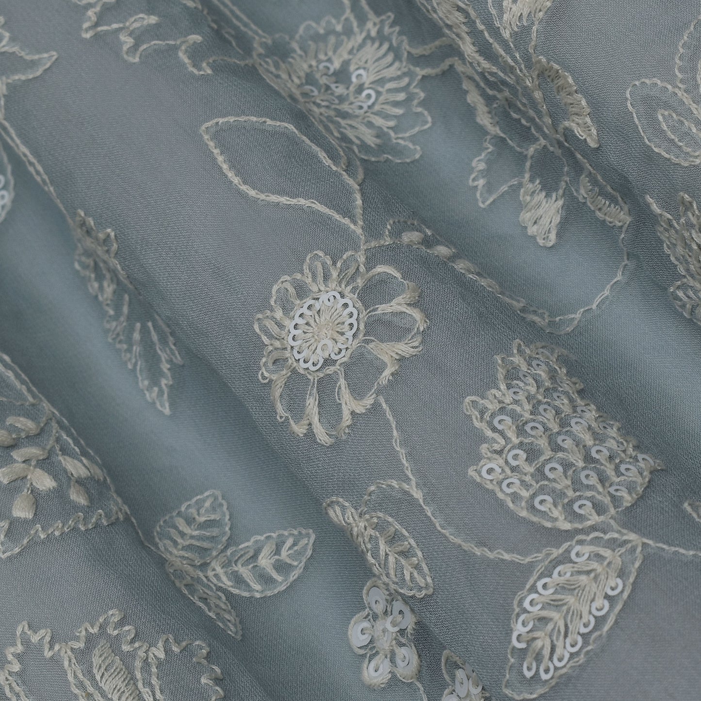 Grey Color Georgette Embroidery Fabric