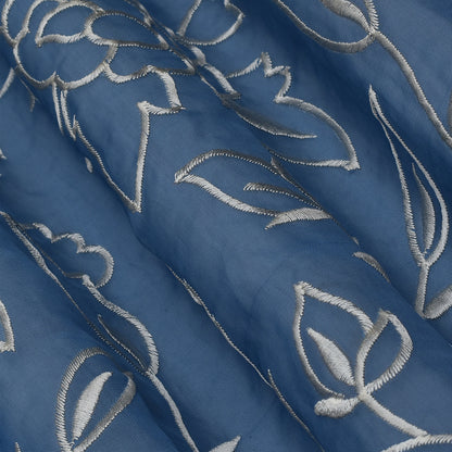 Blue Color Organza Embroidery Fabric